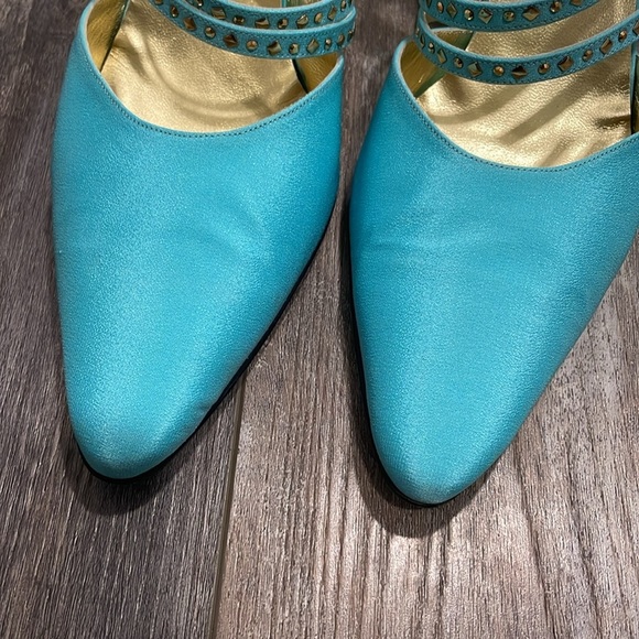 ST. JOHN Aqua Slingback rhinestone heels Made In Italy size 9 “something blue” - Picture 5 of 9